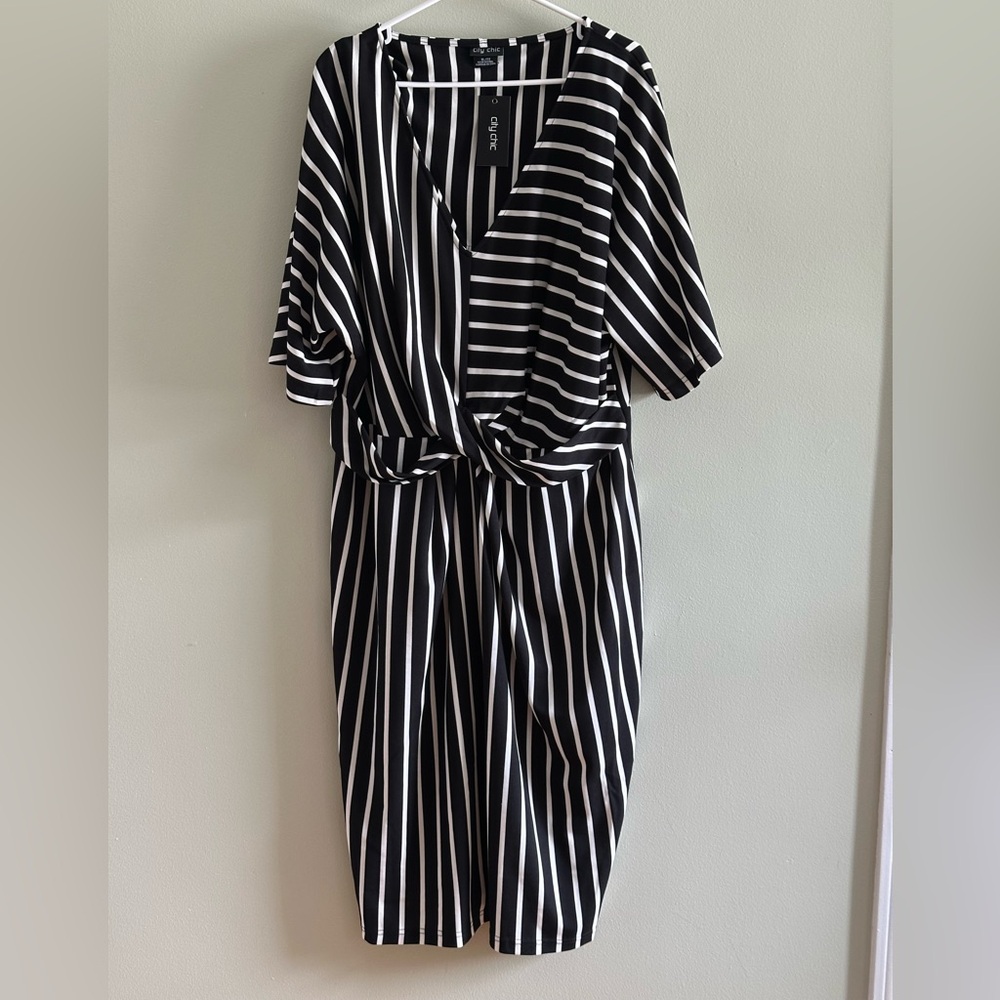 City Chic Black and White Striped Dress